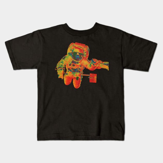 NASA Astronaut in Orange, Yellow, Blue and Green Colors Kids T-Shirt by The Black Panther